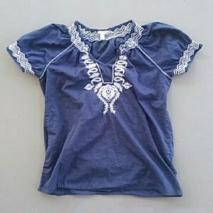 Sonoma Navy Blue Top with White Embroidery
